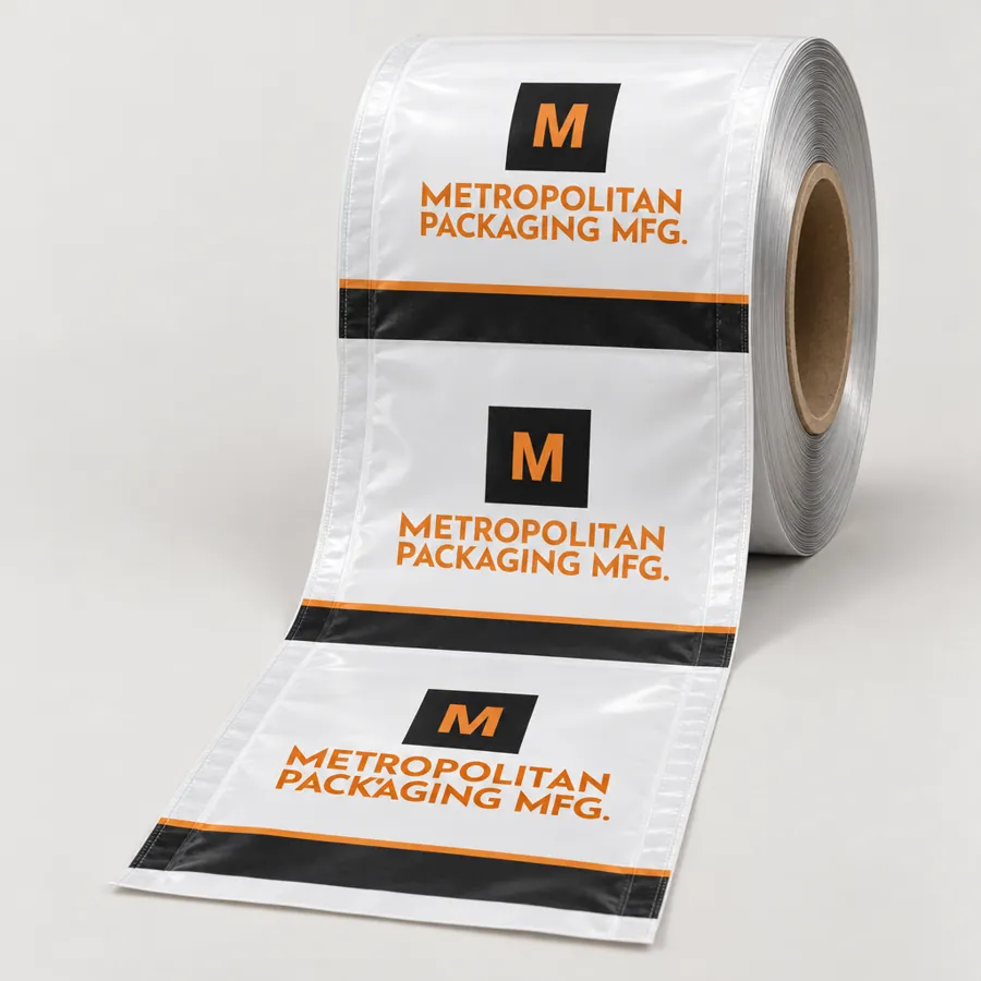 Roll of printed rollstock packaging film for form-fill-seal machines