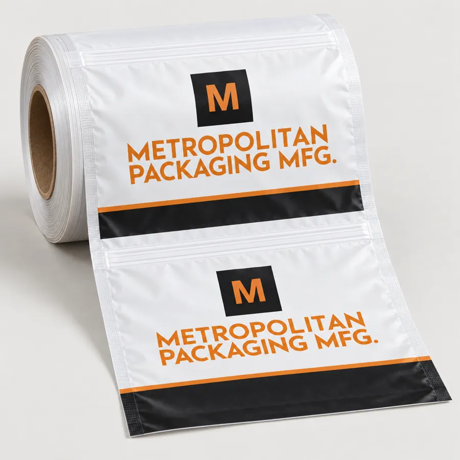 Roll of printed pre-zippered rollstock film with a resealable zipper along the web